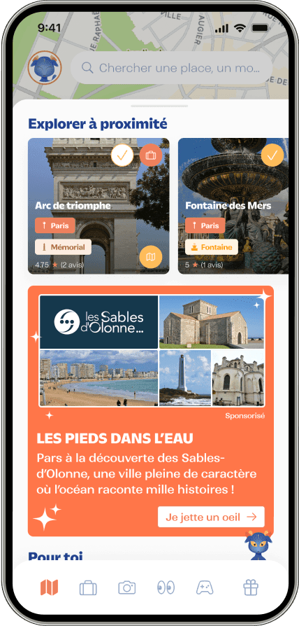 Interface avec carte sur l'application Fyndee