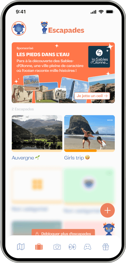 Interface des escapades sur l'application Fyndee