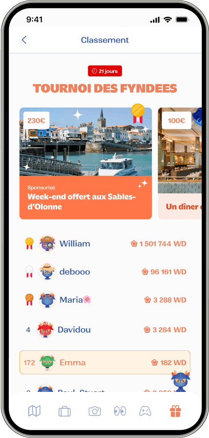 Interface du classement sur l'application Fyndee