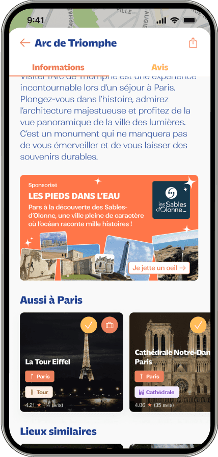 Interface d'un lieu sur l'application Fyndee