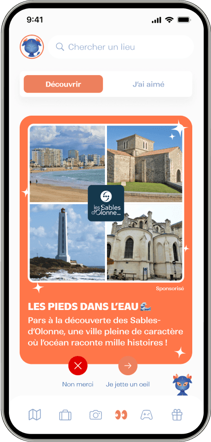 Interface du swipe sur l'application Fyndee