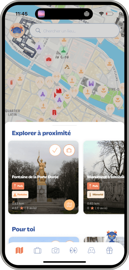 Interface de la carte sur l'application Fyndee