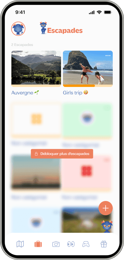 Interface des escapades sur l'application Fyndee