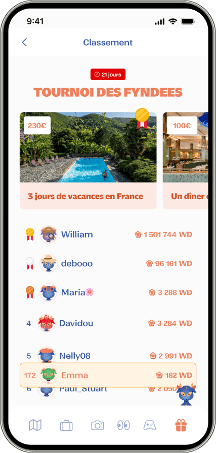 Interface du classement sur l'application Fyndee