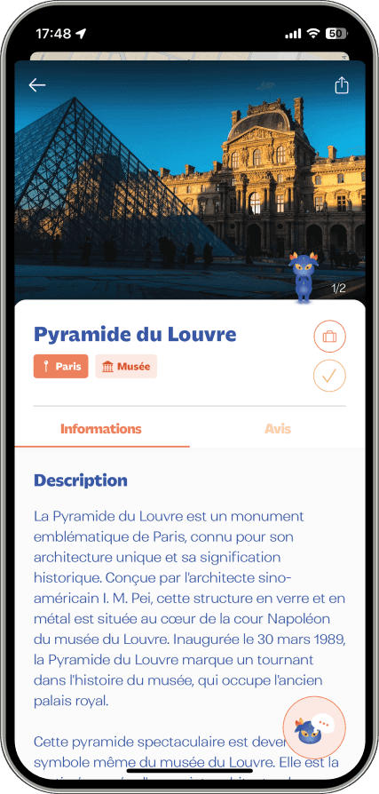 Interface d'un lieu sur l'application Fyndee